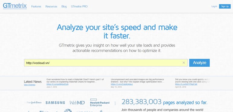 GTmetrix đang cung cấp điểm số hiệu suất YSlow, PageSpeed để có thể đánh giá tốc độ web