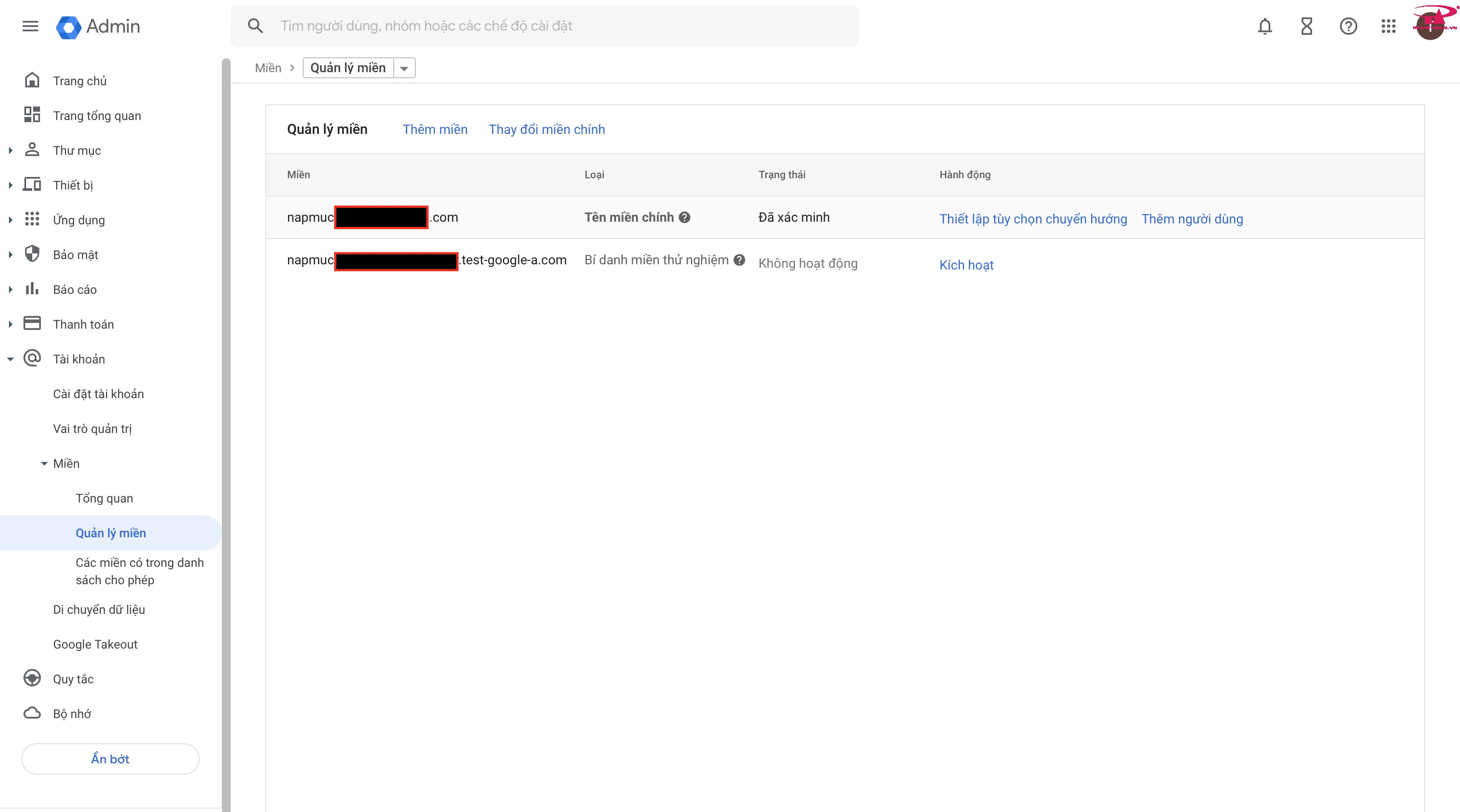 Hướng dẫn thay đổi domain chính dịch vụ Google Workspace