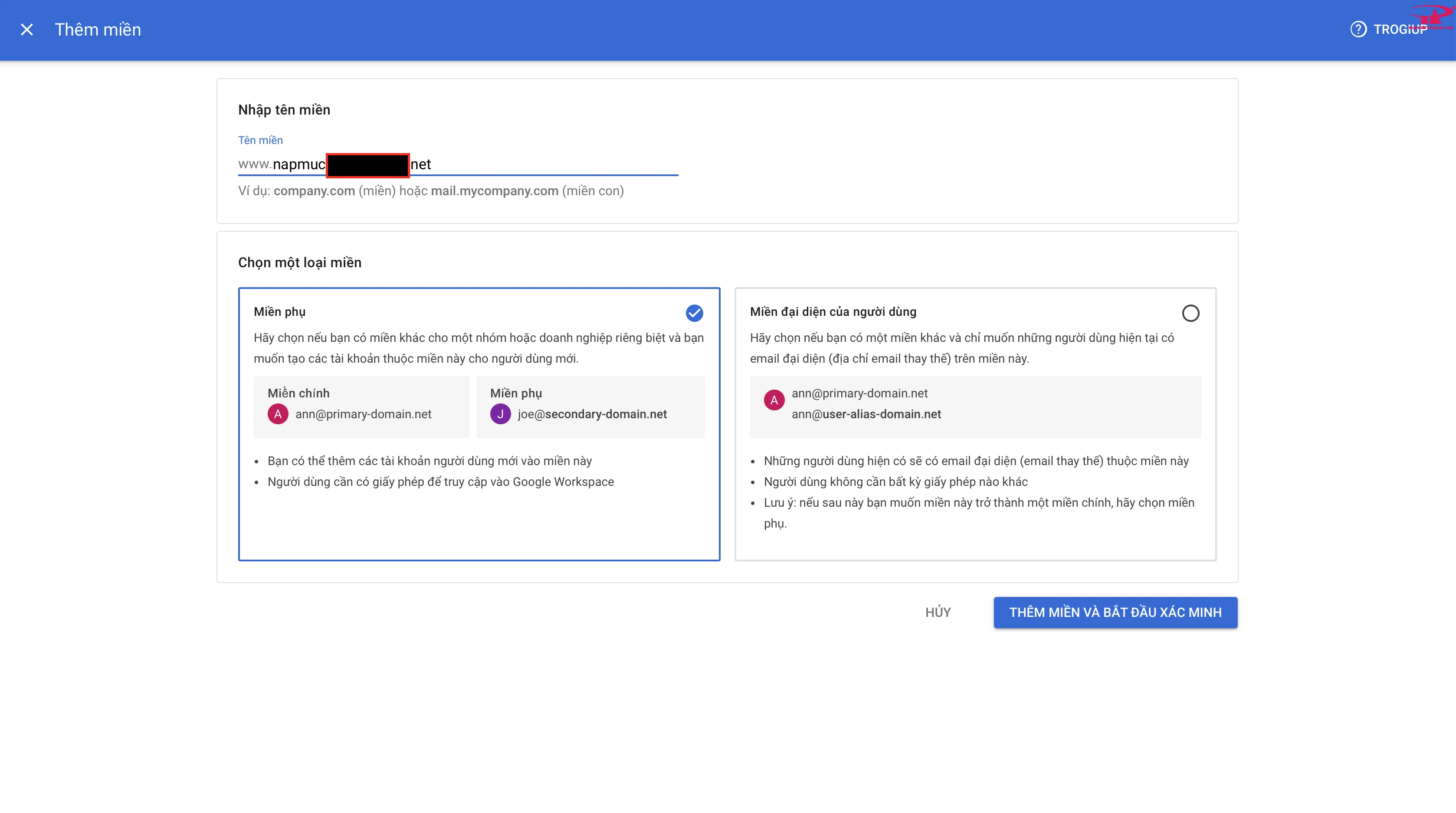 Hướng dẫn thay đổi domain chính dịch vụ Google Workspace