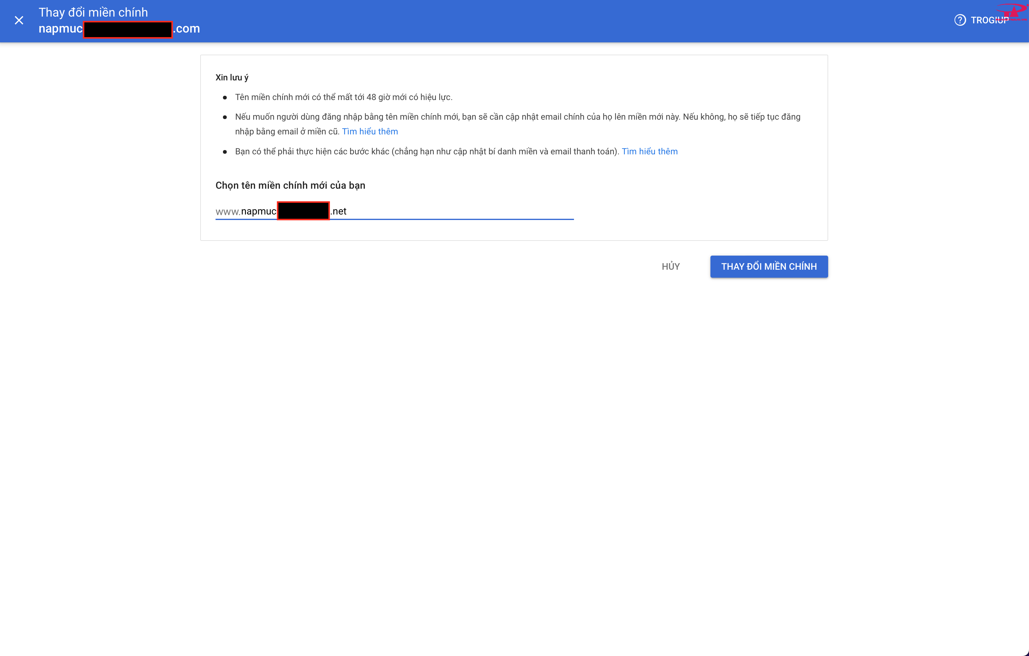 Hướng dẫn thay đổi domain chính dịch vụ Google Workspace